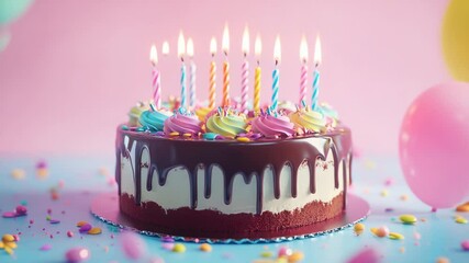 Poster - A celebration cake with lit candles and colorful confetti sprinkles, suitable for party or special occasion images