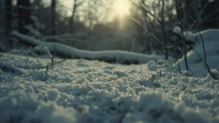 Poster - Snowy terrain with trees and branches in the background, great for winter scenes or nature-inspired designs