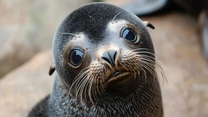 Poster - A close-up view of a seal resting on a rocky surface