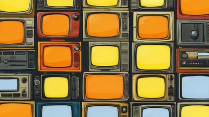 Poster - A collection of vintage televisions stacked upon one another, perfect for use in retro-themed or nostalgic settings