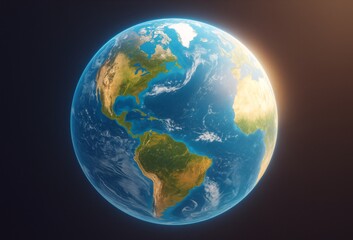 Poster - Planet Earth from space with sunlight on the horizon showing continents and oceans in vibrant detail against a dark cosmic background.