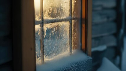 Poster - A close-up shot of a window with frost on it, suitable for use in winter-themed designs or as a decorative element