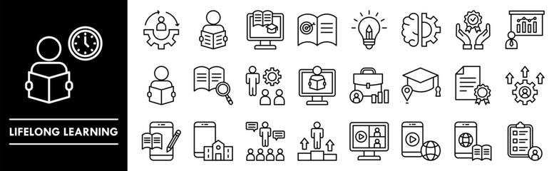lifelong learning icon collection set. containing design education, knowledge, lifelong, training, s