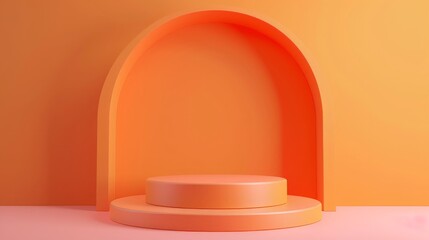 Poster - Elegant Orange Minimalist Product Display Stand Background with Archway