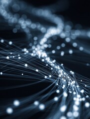 Poster - Motion Blur Visual of a Digital Support Network Showcasing Interconnected Nodes and Flowing Lines in a Dark Environment