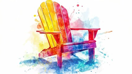 Aufkleber - A vibrant watercolor illustration of a bright and cheerful chair