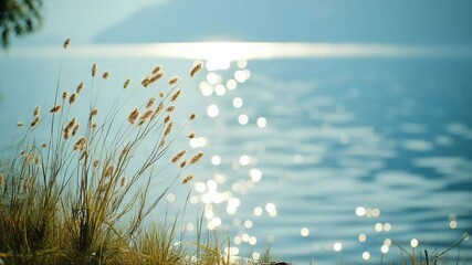 Poster - A serene lake with lush green grass in the foreground, perfect for outdoor or nature-themed projects