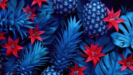 Poster - Fresh pineapples with bright red flowers, great for culinary or decorative use