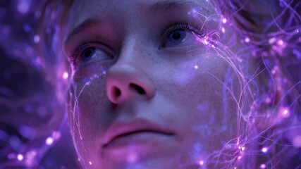 Poster - Medical visualization of a young woman with turner syndrome experiencing glowing hormonal feedback, exploring the complexities of genetic disorders and endocrine system interactions