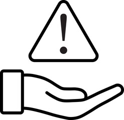 Poster - Hand icon is shown holding warning symbol, indicating caution or alert. design is simple and monochrome, emphasizing importance of message