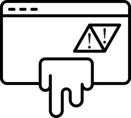 Poster - Melting web page icon with warning symbols represents website error or crash. dripping effect suggests instability or malfunction, conveying sense of urgency.website error icon