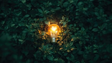 Poster - A single light bulb situated within a dense bush