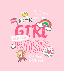 Naklejka na meble girl boss slogan with colorful cute icons for girls fashion print