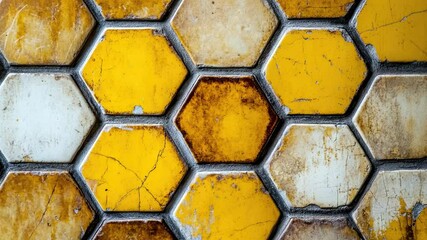 Aufkleber - A close-up view of a yellow and white tiled wall, suitable for use in interior design or architecture settings