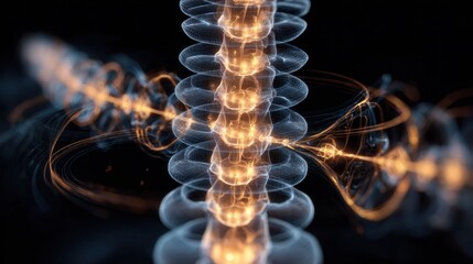 Poster - Stylized Energy Pulses Create a Dynamic Representation Along a Spinal Line in Kinetic Style Artwork