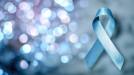 Poster - Promoting Medical Awareness With a Blue Ribbon Against a Soft-Focus Background Emphasizing Health Initiatives
