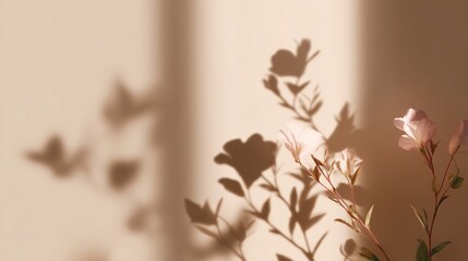 Poster - Soft shadows of flowers create a tranquil atmosphere in a sunlit interior space during the morning
