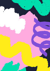 Aufkleber - Abstract modern background. Funky doodle style poster with bold freehand brush strokes, colored pattern, rough texture. Dynamic brushstokes, vertical card, wall art design. Flat vector illustration