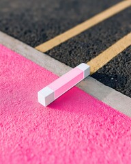 Poster - Pink Glowing Bar on Monochrome Asphalt Surface