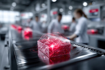 Poster - Innovative technology in action with red light effects on production line