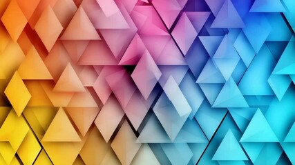 Aufkleber - A vibrant abstract background featuring layered 3D geometric pyramids in a gradient of orange, pink, and blue hues.