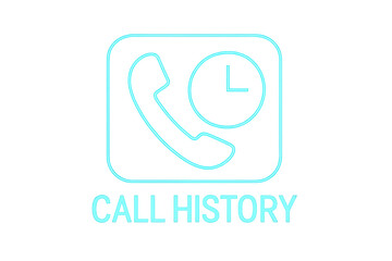 Aufkleber - Glowing neon blue call history icon displaying phone receiver and clock symbol, floating against transparent backdrop