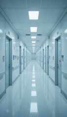  Empty Interior Hallway with Doors and Lights Perspective
