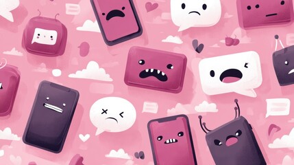 Poster - Neutral Icons Depicting Signs of Cyberbullying Illustrate Various Emotions and Expressions Related to Online Interactions in a Colorful and Engaging Layout