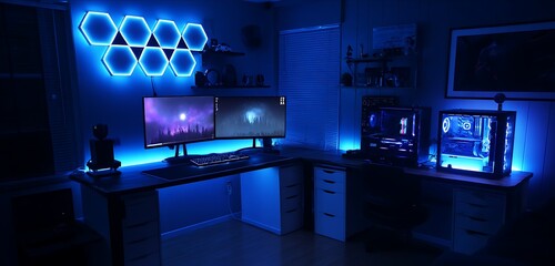 Wall Mural - 4k ultra hd computer wallpaper with dark mode abstract geometric patterns crystal clear nature lands