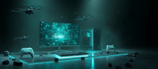 Wall Mural - 4k ultra hd computer wallpaper with dark mode abstract geometric patterns crystal clear nature lands