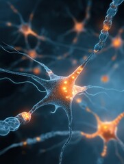 Poster - Glowing Diagram of the Nervous System With Highlighted Synapses Against a Gradient Background Illustrating Neural Connections and Activity