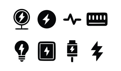 Poster - Eight simple black lightning bolt icons set