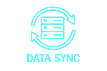 Poster - Data sync icon representing data synchronization process with rotating arrows around database symbol, isolated on transparent background
