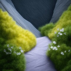 Poster - Quiet Valley Path with Lush Green and Yellow Vegetation