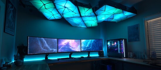 Wall Mural - 4k ultra hd computer wallpaper with dark mode abstract geometric patterns crystal clear nature lands