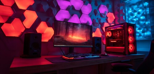 Wall Mural - 4k ultra hd computer wallpaper with dark mode abstract geometric patterns crystal clear nature lands