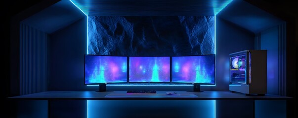 Wall Mural - 4k ultra hd computer wallpaper with dark mode abstract geometric patterns crystal clear nature lands