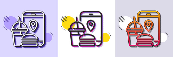 Poster - Food delivery app line icon. Halftone dotted pattern. Gradient icon with grain shadow. Contactless meal order sign. Grocery phone application symbol. Line food app icon. Various designs. Vector