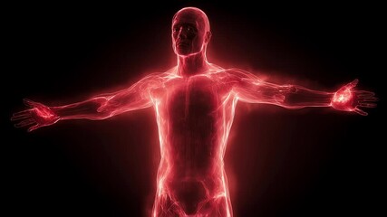 Poster - Medical visualization revealing human body heat map, highlighting potential inflammation zones through advanced thermal imaging technology with anatomical diagnostic rendering