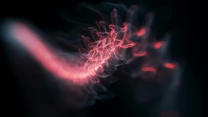 Poster - glowing red energy pulsing through human spine, dynamically rotating and bending against dark backgr