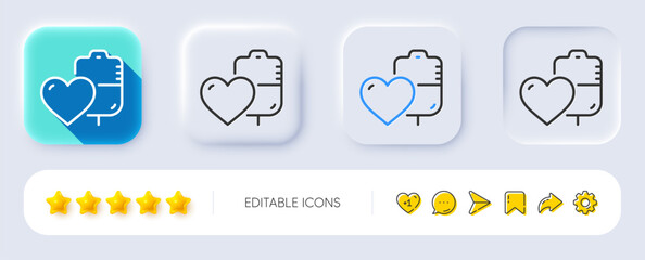 Poster - Donate blood line icon. Neumorphic, Flat shadow, 3d buttons. Medical donor sign. Plasma symbol. Line blood icon. Social media icons. Vector