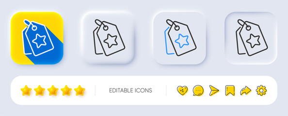 Poster - Loyalty star tags line icon. Neumorphic, Flat shadow, 3d buttons. Bonus points. Discount program symbol. Line loyalty tags icon. Social media icons. Vector