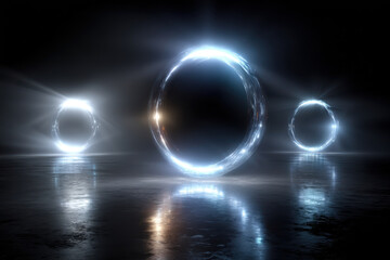 Poster - Bright glowing circles in a mysterious dark setting create an otherworldly atmosphere