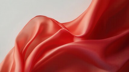 Poster - Red silk fabric flowing composition waving on a clean white background, creating an elegant and dynamic and