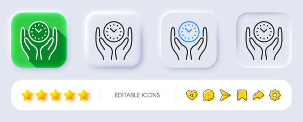 Poster - Safe time line icon. Neumorphic, Flat shadow, 3d buttons. Clock sign. Office management symbol. Line safe time icon. Social media icons. Vector