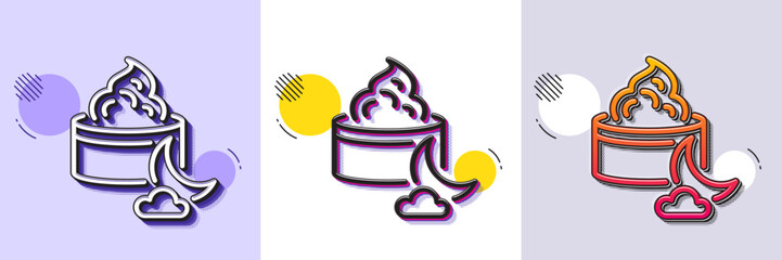 Poster - Night face cream line icon. Halftone dotted pattern. Gradient icon with grain shadow. Skin care sign. Cosmetic lotion symbol. Line night cream icon. Various designs. Vector