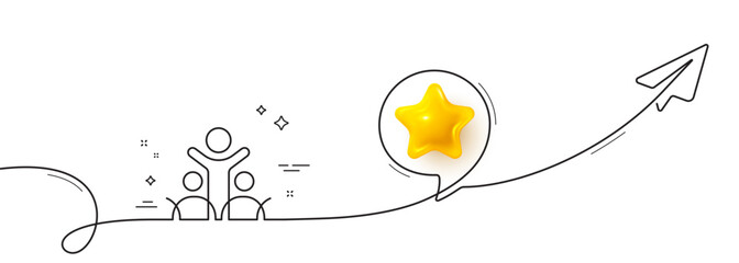 Poster - Inclusion line icon. Continuous line with share plane. Equity culture sign. Gender diversity symbol. 3d star in speech bubble. Inclusion single line ribbon. Loop curve pattern. Vector