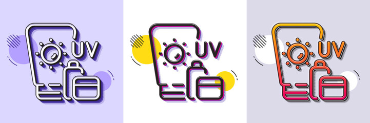Poster - Sunscreen line icon. Halftone dotted pattern. Gradient icon with grain shadow. Uv Sun cream sign. Sunblock lotion symbol. Line sunscreen icon. Various designs. Vector