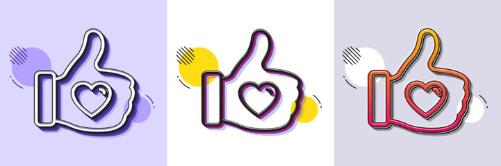 Poster - Like hand line icon. Halftone dotted pattern. Gradient icon with grain shadow. Thumbs up finger sign. Brand ambassador gesture symbol. Line like hand icon. Various designs. Vector