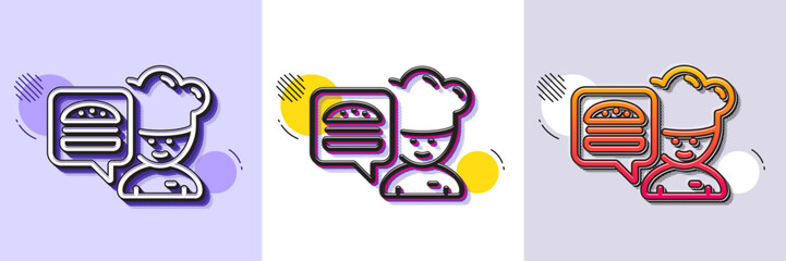 Poster - Chef line icon. Halftone dotted pattern. Gradient icon with grain shadow. Chief-cooker with burger sign. Fast food symbol. Line chef icon. Various designs. Vector
